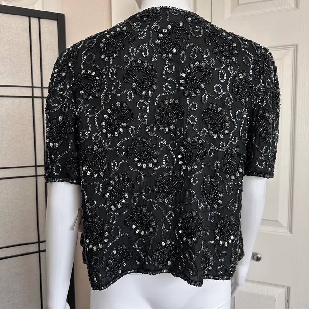 NWT Vintage Laurence Kazar Blazer Sequin Silk Beaded Beads Sequins Open Jacket M - Picture 11 of 17